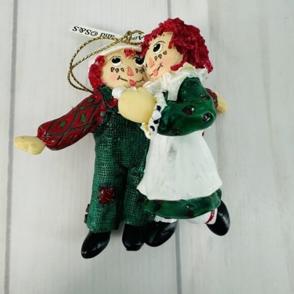 Vintage Raggedy Ann & Andy Dancing Christmas Tree Ornament 1998 Green & Red - Picture 2 of 9